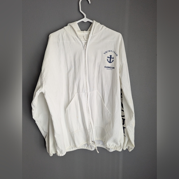 Vintage yacht club Cancun Mexico cotton full zipper hooded jacket 2XL 26x35 x28